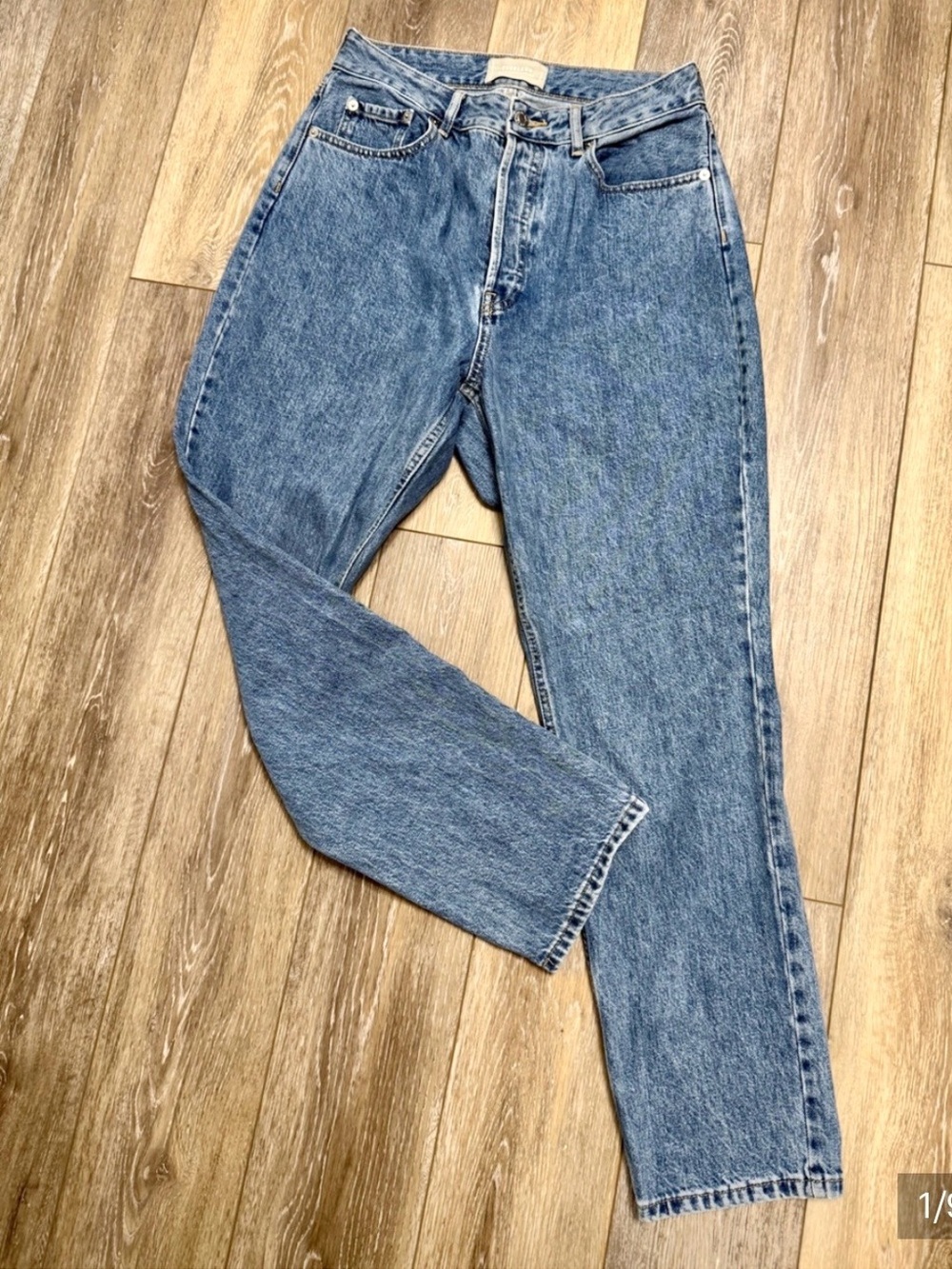 Everlane High Rise Straight Leg Blue Denim Jeans 29 Regular Classic Wash Zip Fly